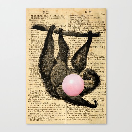 Cute Sloth with Pink Bubble Canvas Print