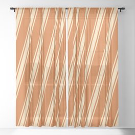 [ Thumbnail: Chocolate & Beige Colored Lined/Striped Pattern Sheer Curtain ]