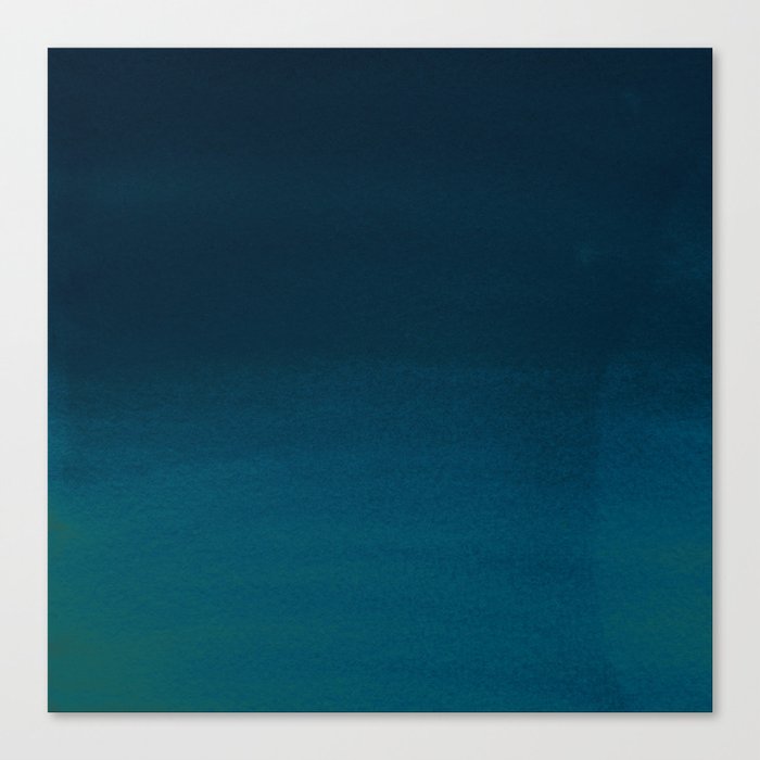 Navy Blue Teal Hand Painted Watercolor Paint Ombre Canvas Print By