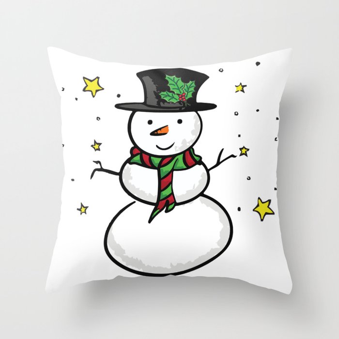 Snowman and the stars Throw Pillow