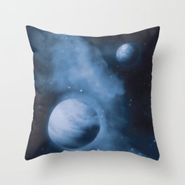 Cool Monochrome Blue Outer Space Planet Lover Pattern Throw Pillow