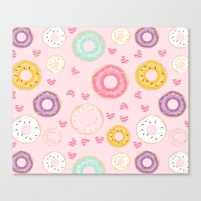 hearts and donuts pink Canvas Print