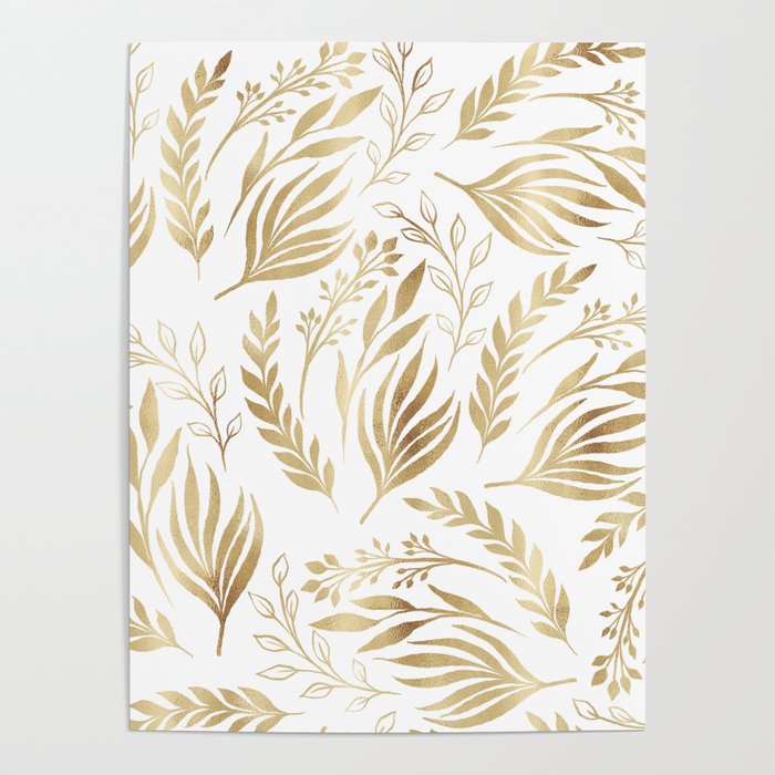 Classy Gold Foliage Botanical White Design Poster
