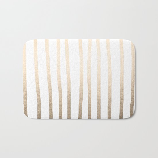 Simply Drawn Vertical Stripes in White Gold Sands Bath Mat