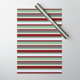 [ Thumbnail: Dim Gray, Dark Sea Green, Lavender & Maroon Colored Stripes/Lines Pattern Wrapping Paper ]