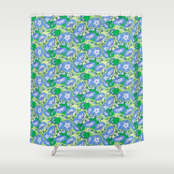 Blue Morning Glory Flowers Vine Repeating Pattern Shower Curtain