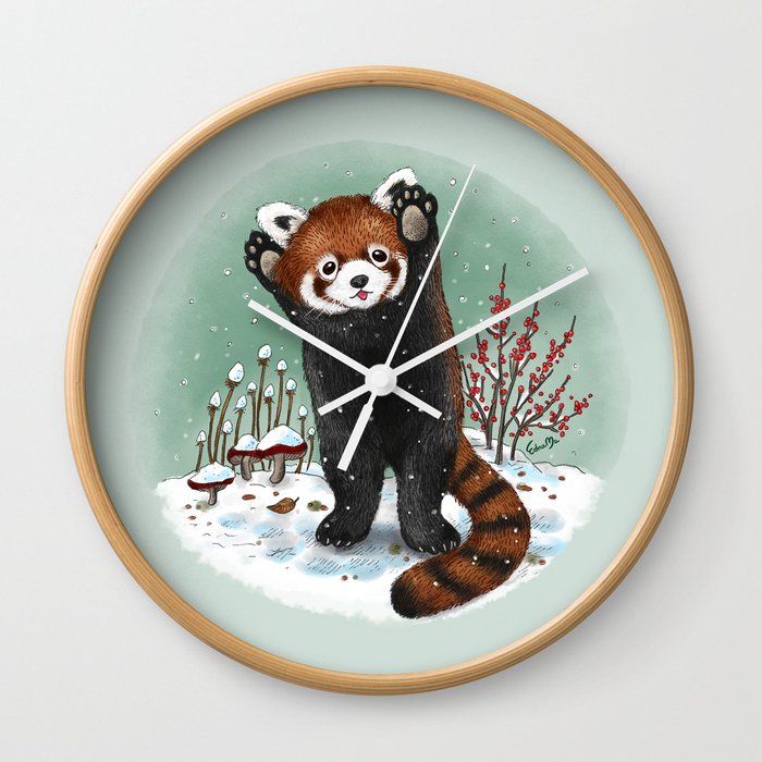 Red Panda playing in snow Wall Clock