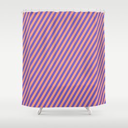 [ Thumbnail: Light Salmon and Slate Blue Colored Lined Pattern Shower Curtain ]