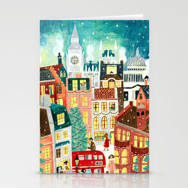 London city lights in the snow Stationery Cards