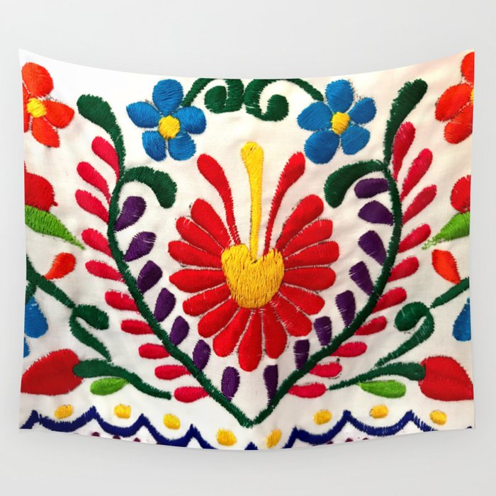 Red Mexican Flower Wall Tapestry