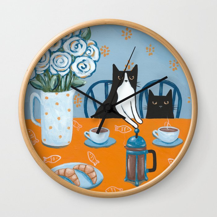 Cats and a French Press Wall Clock Wall Clock