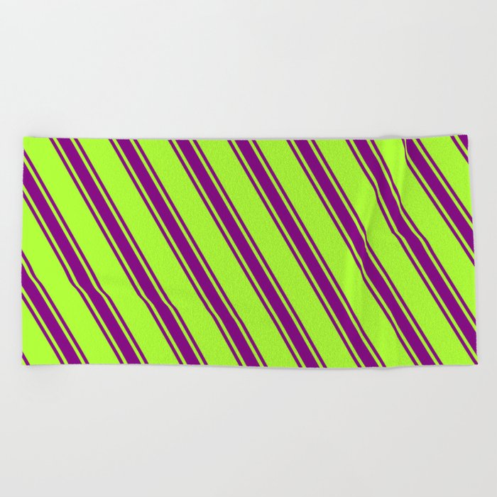 Light Green and Purple Colored Lines/Stripes Pattern Beach Towel