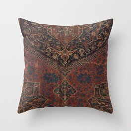 Boho Chic Dark VII // 17th Century Colorful Medallion Red Blue Green Brown Ornate Accent Rug Pattern Throw Pillow