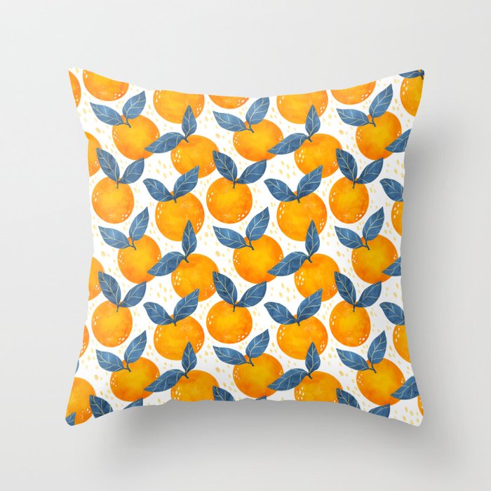 Cyprus Oranges - Blue and Orange Throw Pillow