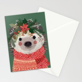 Hedgehog with Christmas Flowers Stationery Card
