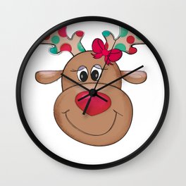 Cute Girl Reindeer Head Wall Clock