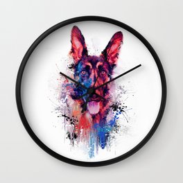 Drippy Jazzy German Shepherd Colorful Dog Art by Jai Johnson Wall Clock