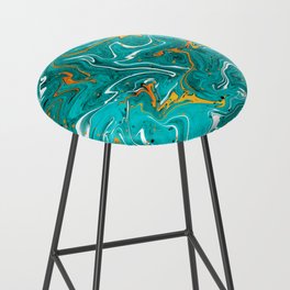 Teal and orange marble texture, turquoise abstract fluid art Bar Stool