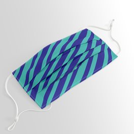 [ Thumbnail: Light Sea Green & Blue Colored Lines/Stripes Pattern Face Mask ]