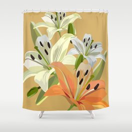 Lily - Floral Bouquet Art Design on Orange Shower Curtain