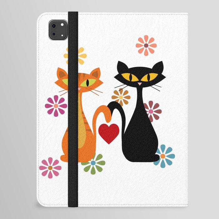 Mid Century black and orange cats in love iPad Folio Case