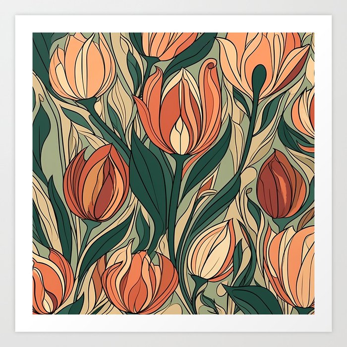 Art Nouveau Tulips Art Print