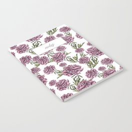 Bright Watercolor Mauve and Purple Peonies on White Floral Illustration Pattern Notebook