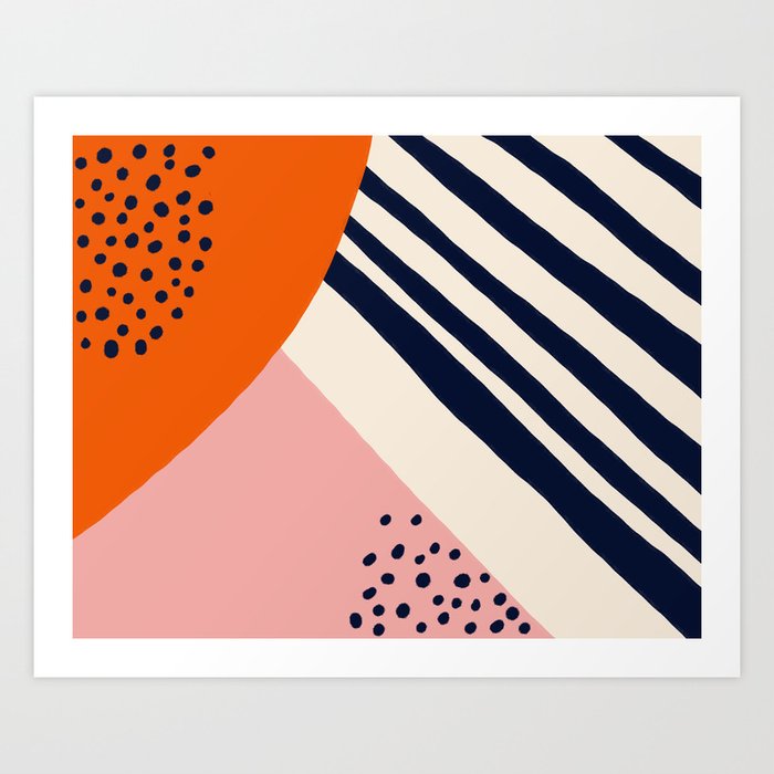 Mid-Century Abstract Painting - Orange and Navy Art Print