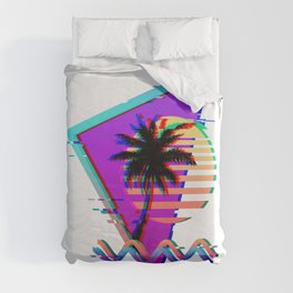Vaporwave Palm Sunset 80s 90s Glitch Aesthetic Duvet Cover | Graphicdesign, Ocean, 80S, Abstract, Vaporwave, Palmtree, Triangle, Sillhouette, Digital, Wave 