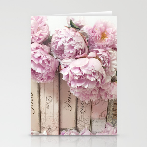 Shabby Chic Pink Peonies Paris Books Wall Art Print Home Decor