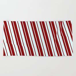[ Thumbnail: Dark Red and Light Cyan Colored Lines/Stripes Pattern Beach Towel ]