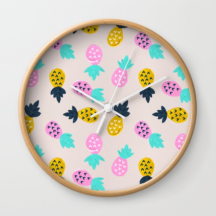 Pineapple Party – Turquoise & Pink Wall Clock