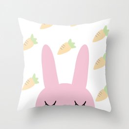 Pink Rabbit and Carrots Throw Pillow