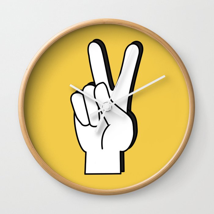 Peace Sign Yellow Wall Clock By Julenejorgensen Society6