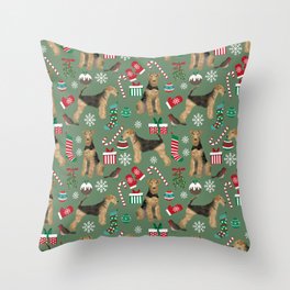 Airedale Terrier Christmas dog print dog pattern airedale pillow airedale phone case Throw Pillow