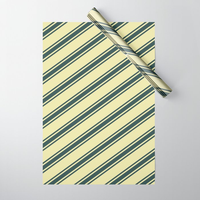 Pale Goldenrod & Dark Slate Gray Colored Lined Pattern Wrapping Paper