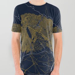 Mbuji-Mayi City Map of DR Congo - Gold Art Deco All Over Graphic Tee