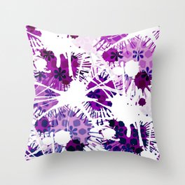 Paint Splash Flowers Purple Pink White Throw Pillow