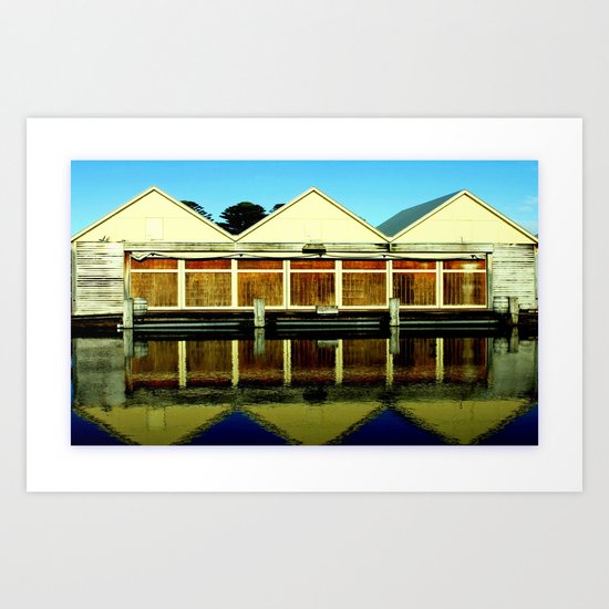 Reflections of an old boat Building! Art Print