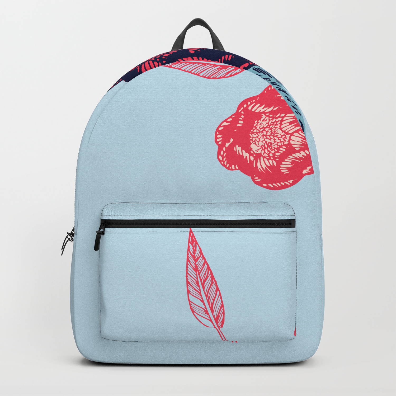 black backpack with red roses