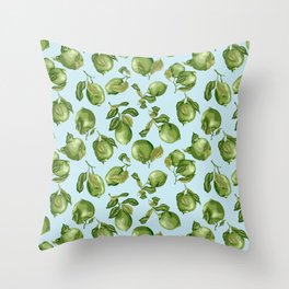 Vintage lime Fruits with Light Blue Background Throw Pillow