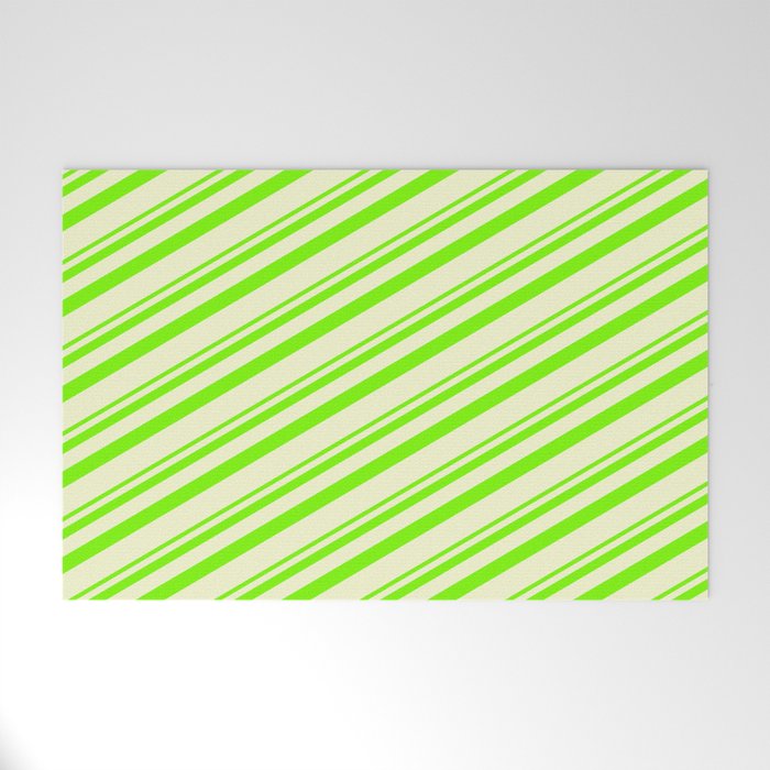 Green and Light Yellow Colored Lined/Striped Pattern Welcome Mat