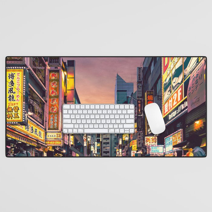 Japan Photography - Busy Street In Japan Under The Sunset Desk Mat