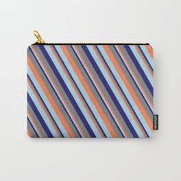 [ Thumbnail: Coral, Light Blue, Midnight Blue & Gray Colored Lines Pattern Carry-All Pouch ]