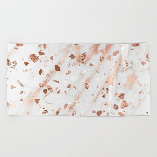 Pink Quartz Terrazzo + Rose Gold Marble Beach Towel