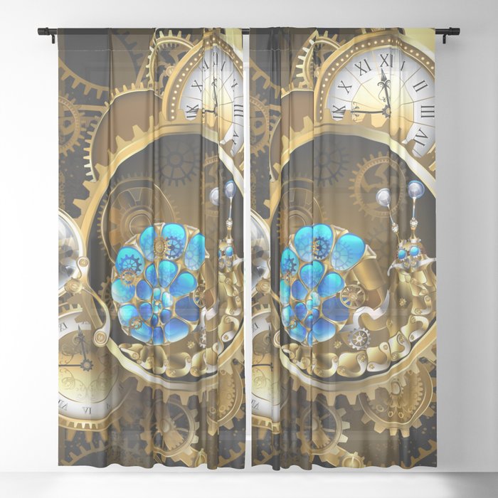 Mechanical Snail with Antique Clock Sheer Curtain