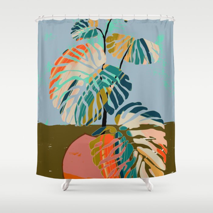 colorful monstera leaves Shower Curtain