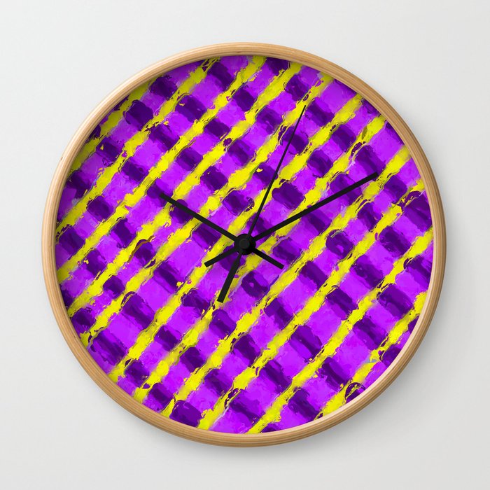 line pattern painting abstract background in purple and yellow Wall Clock