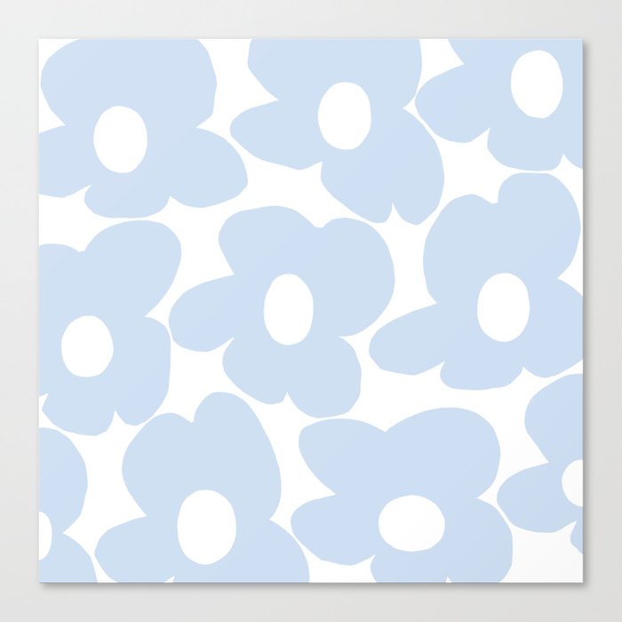 Large Baby Blue Retro Flowers White Background #decor #society6 #buyart Canvas Print