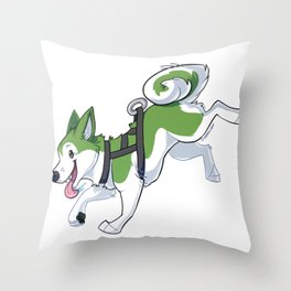 Green Husky Running Throw Pillow